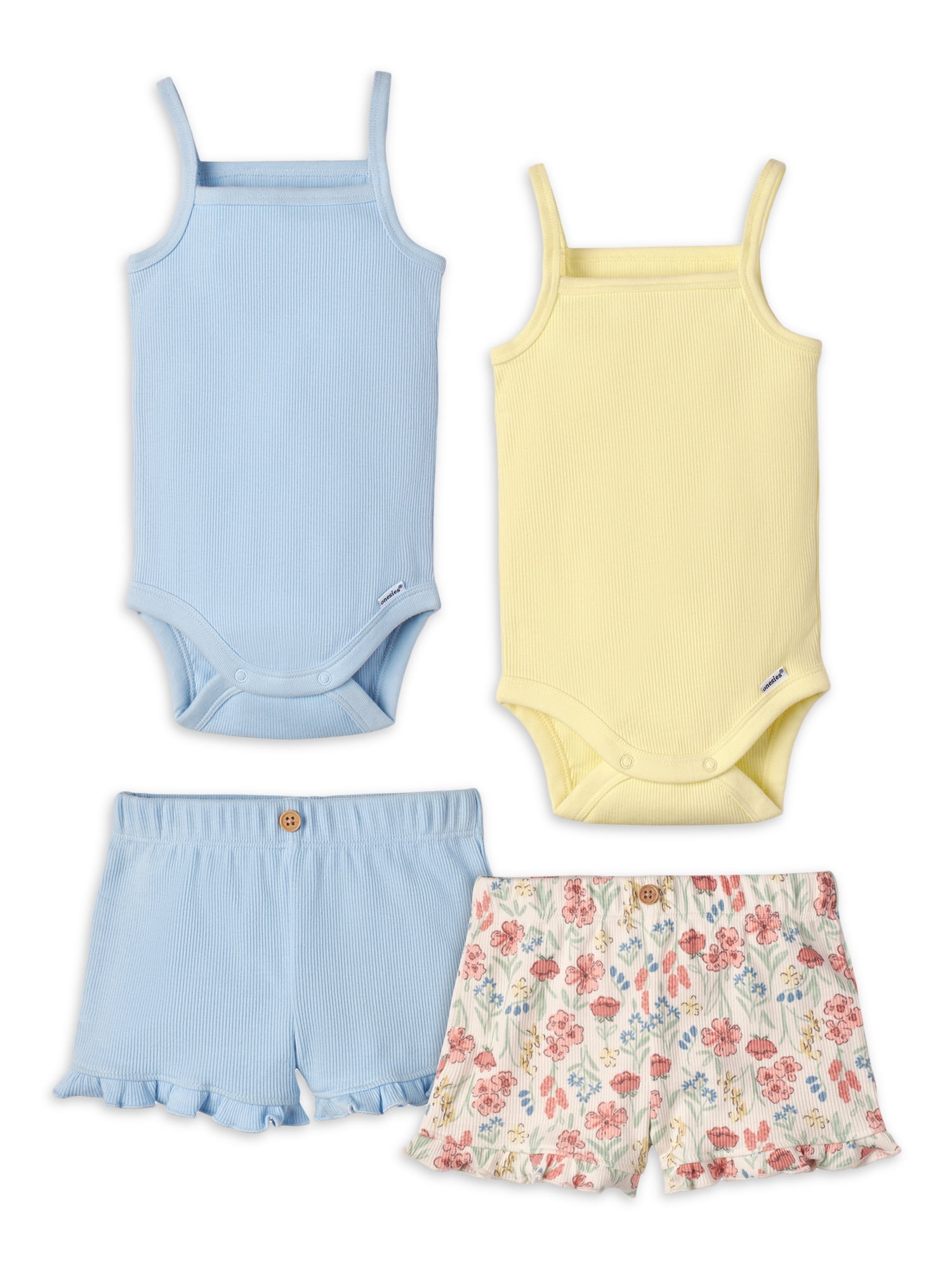 Shop Modern Moments by Gerber Baby Girl Ribbed Bodysuits and Shorts Outfit Sets, 4Piece, 0/3