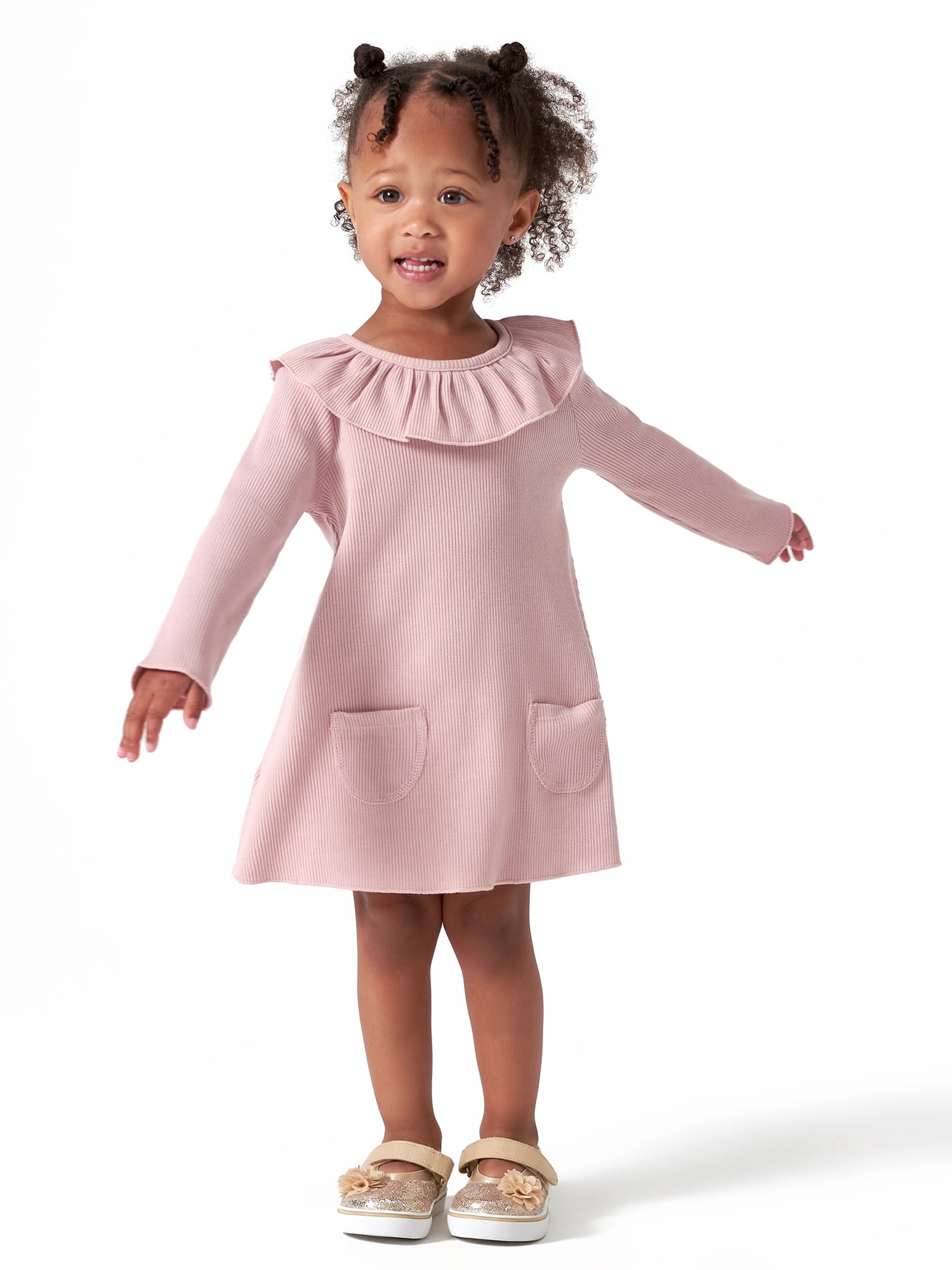 Modern Moments by Gerber Baby Girl Ribbed Long Sleeve Dress & Diaper Cover Outfit Set, 2 Piece, Sizes 0/3-24 Months
