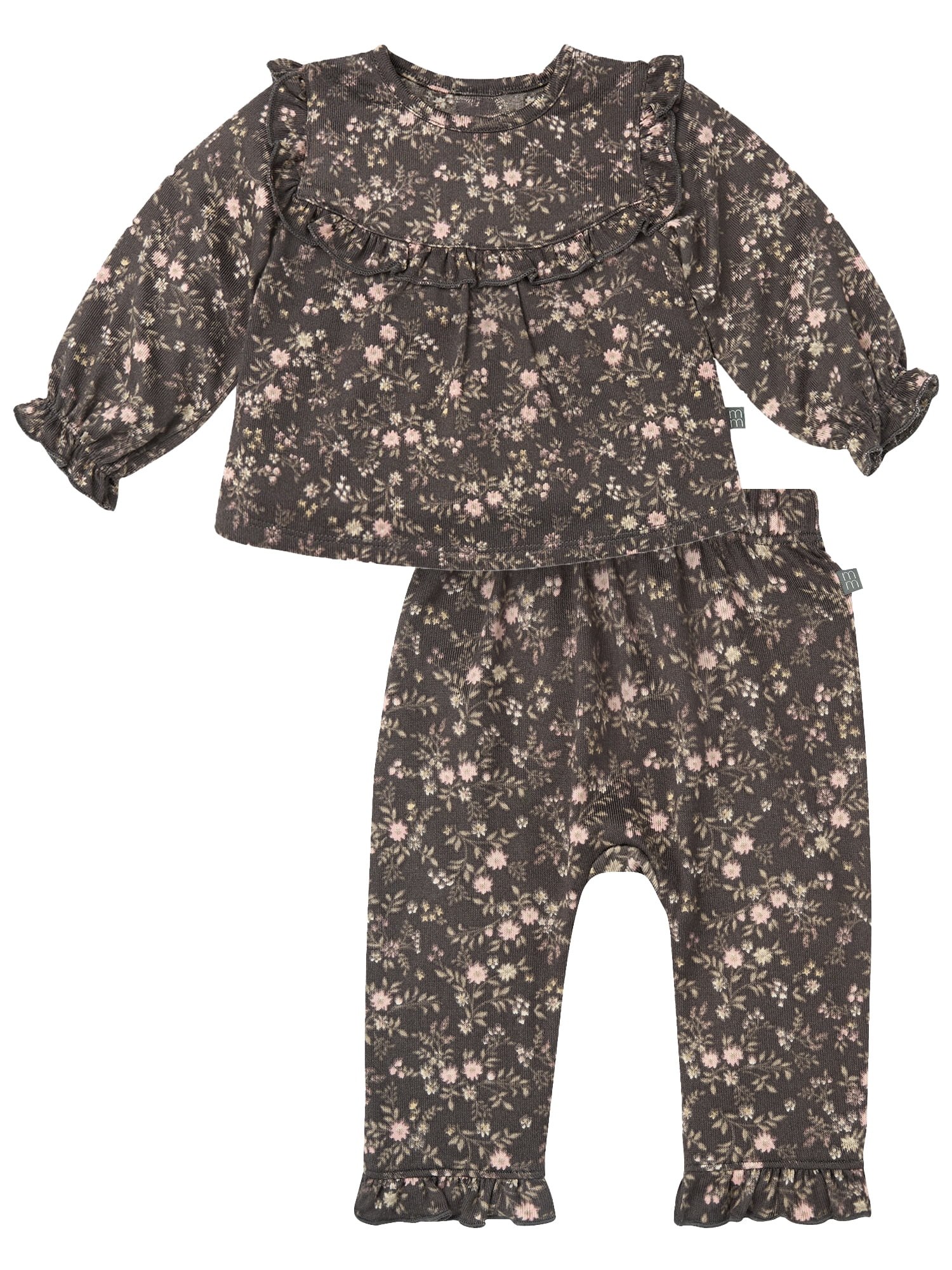 Modern Moments by Gerber Baby Girl Ruffle Bib Top and Pant Outfit Set, 2-Piece, Sizes 0/3 Months - 24 Months