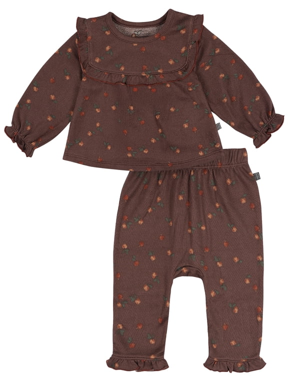 by Gerber Baby Girl Ruffle Bib Top and Pant Outfit Set, 2-Piece, Sizes 0/3 Months - 24 Months