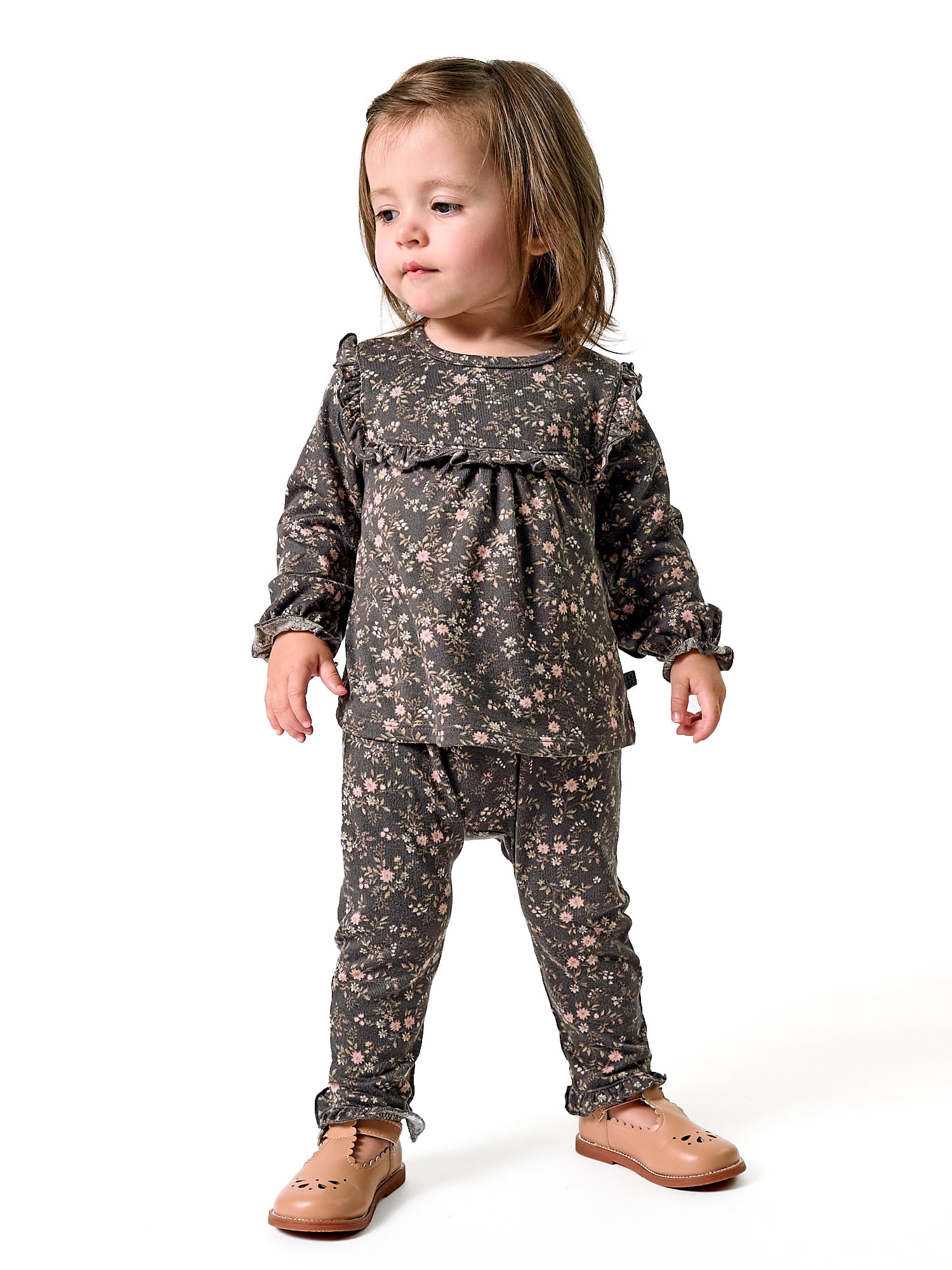 Modern Moments by Gerber Baby Girl Ruffle Bib Top and Pant Outfit Set, 2-Piece, Sizes 0/3 Months - 24 Months