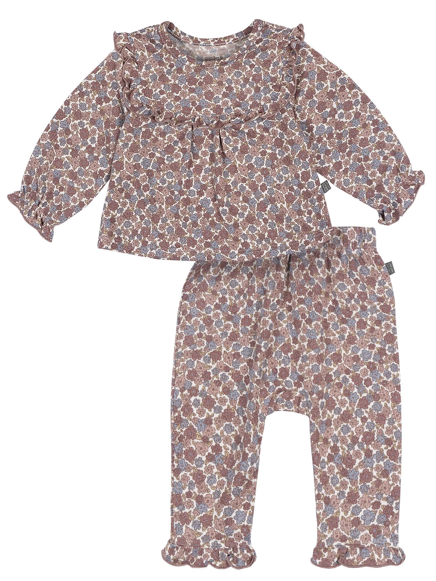 Modern Moments by Gerber Baby Girl Ruffle Bib Top and Pant Outfit Set, 2-Piece, Sizes 0/3 Months - 24 Months