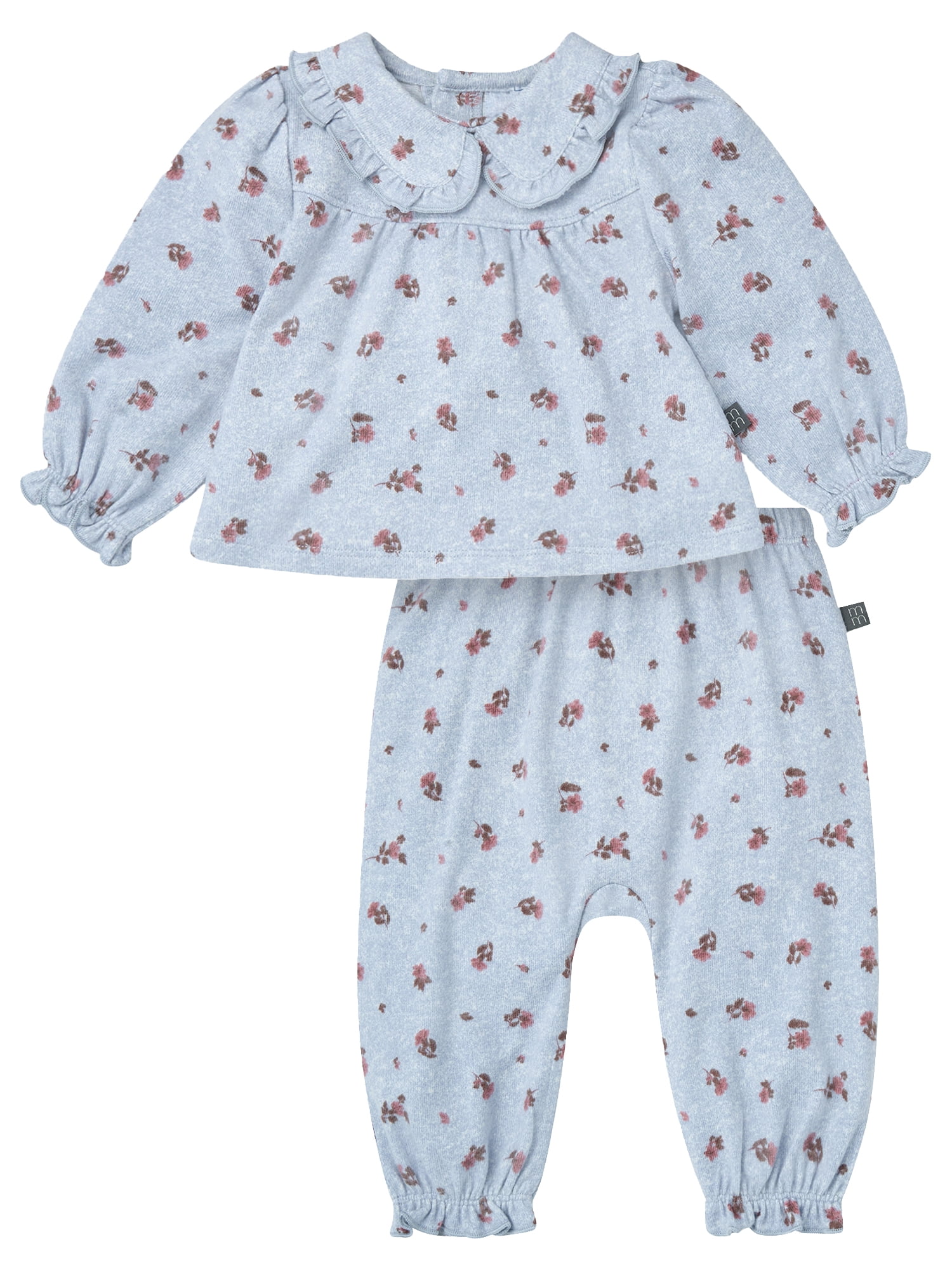 Modern Moments by Gerber Baby Girl Ruffle Collar Top and Hem Pant Outfit Set, 2-Piece, Sizes 0/3 Months - 24 Months