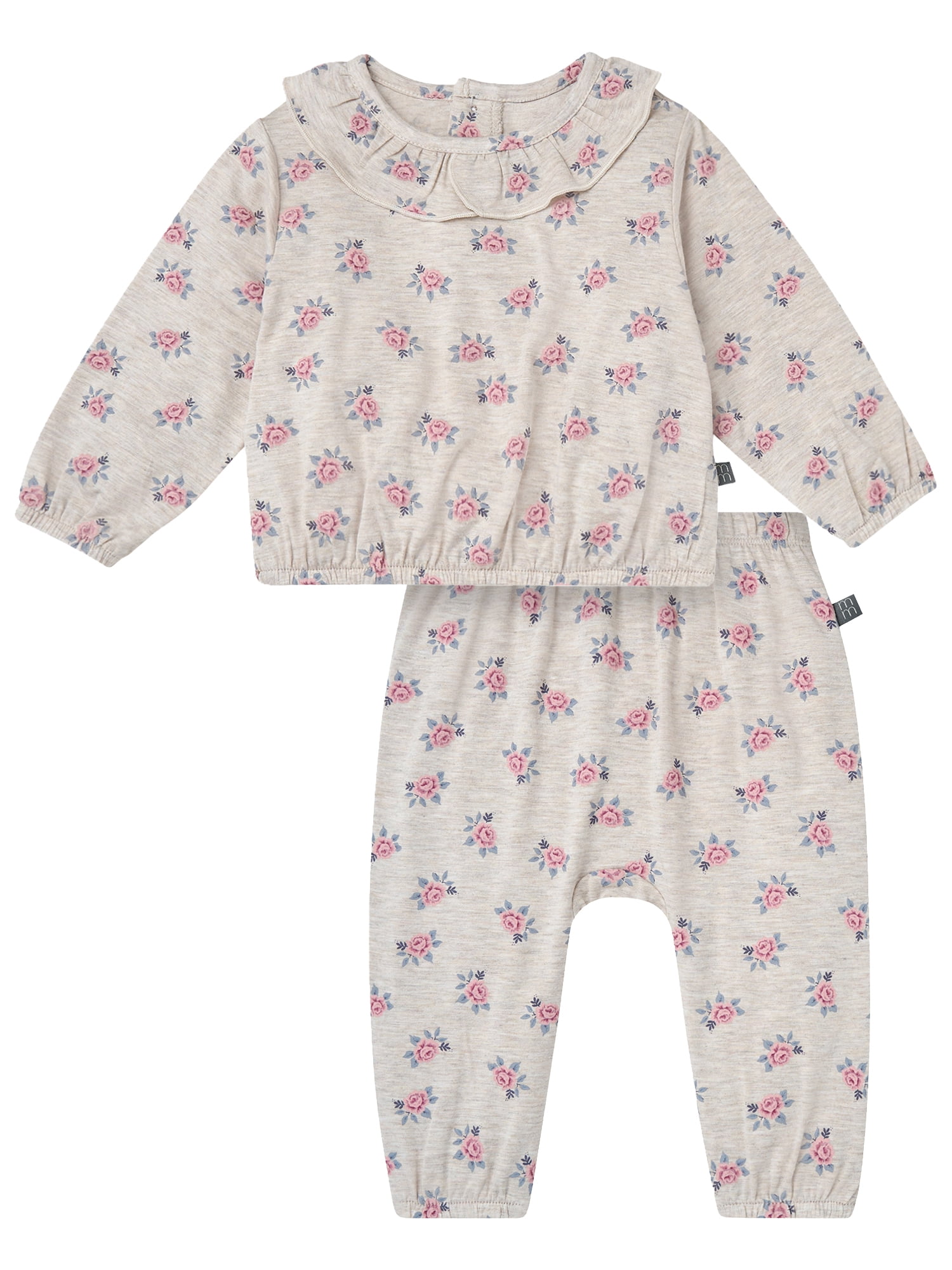 Modern Moments by Gerber Baby Girl Ruffle Collar Top and Pant Outfit Set, 2-Piece, Sizes 0/3 Months - 24 Months