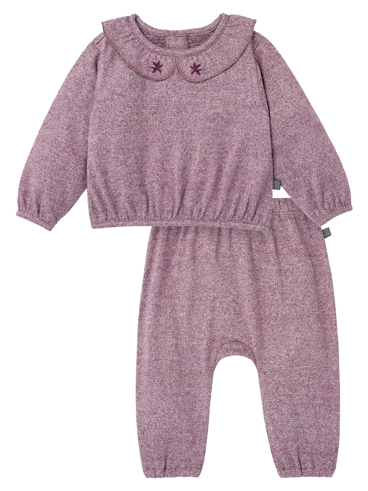 Modern Moments by Gerber Baby Girl Ruffle Collar Top and Pant Outfit Set, 2-Piece, Sizes 0/3 Months - 24 Months