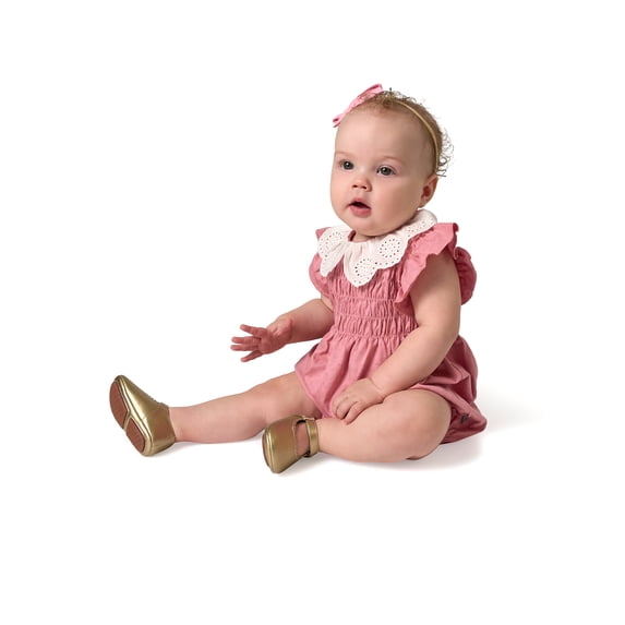 Modern Moments by Gerber Baby Girl Smocked Bubble Romper with Eyelet Collar, Sizes 0/3 Months - 24 Months