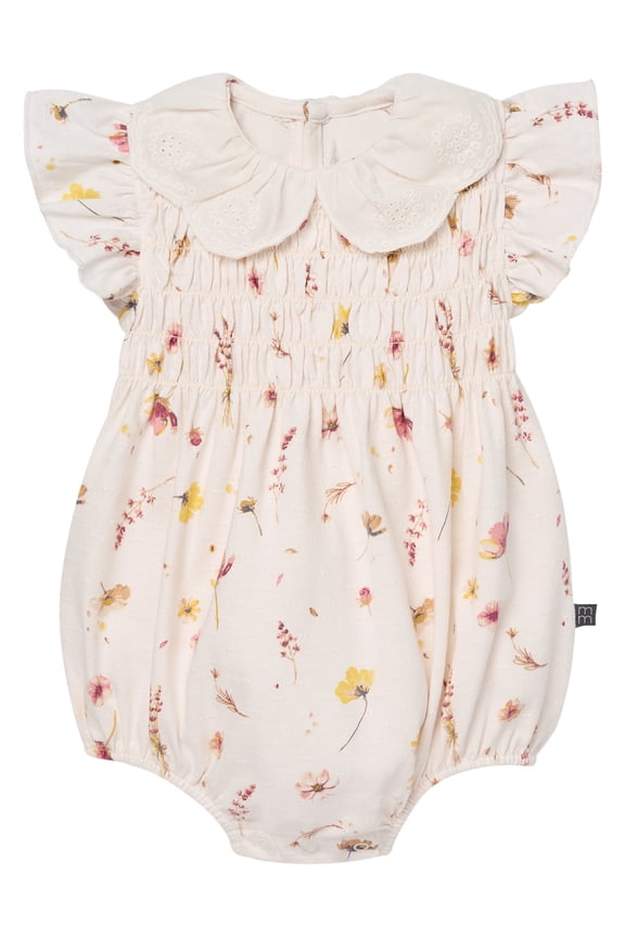 by Gerber Baby Girl Smocked Bubble Romper with Eyelet Collar, Sizes 0/3 Months - 24 Months