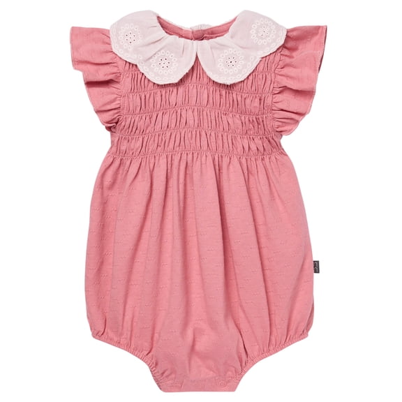 Modern Moments by Gerber Baby Girl Smocked Bubble Romper with Eyelet Collar, Sizes 0/3 Months - 24 Months