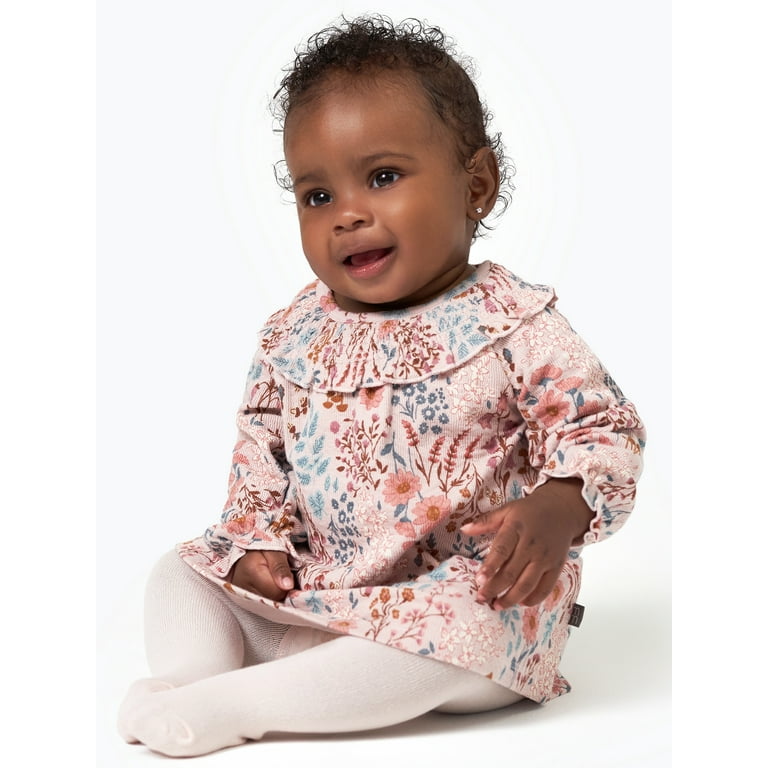 Modern Moments by Gerber Baby Girl Smocked Dress and Tights 2 Piece Set Sizes 0 3 Months 24 Months Walmart