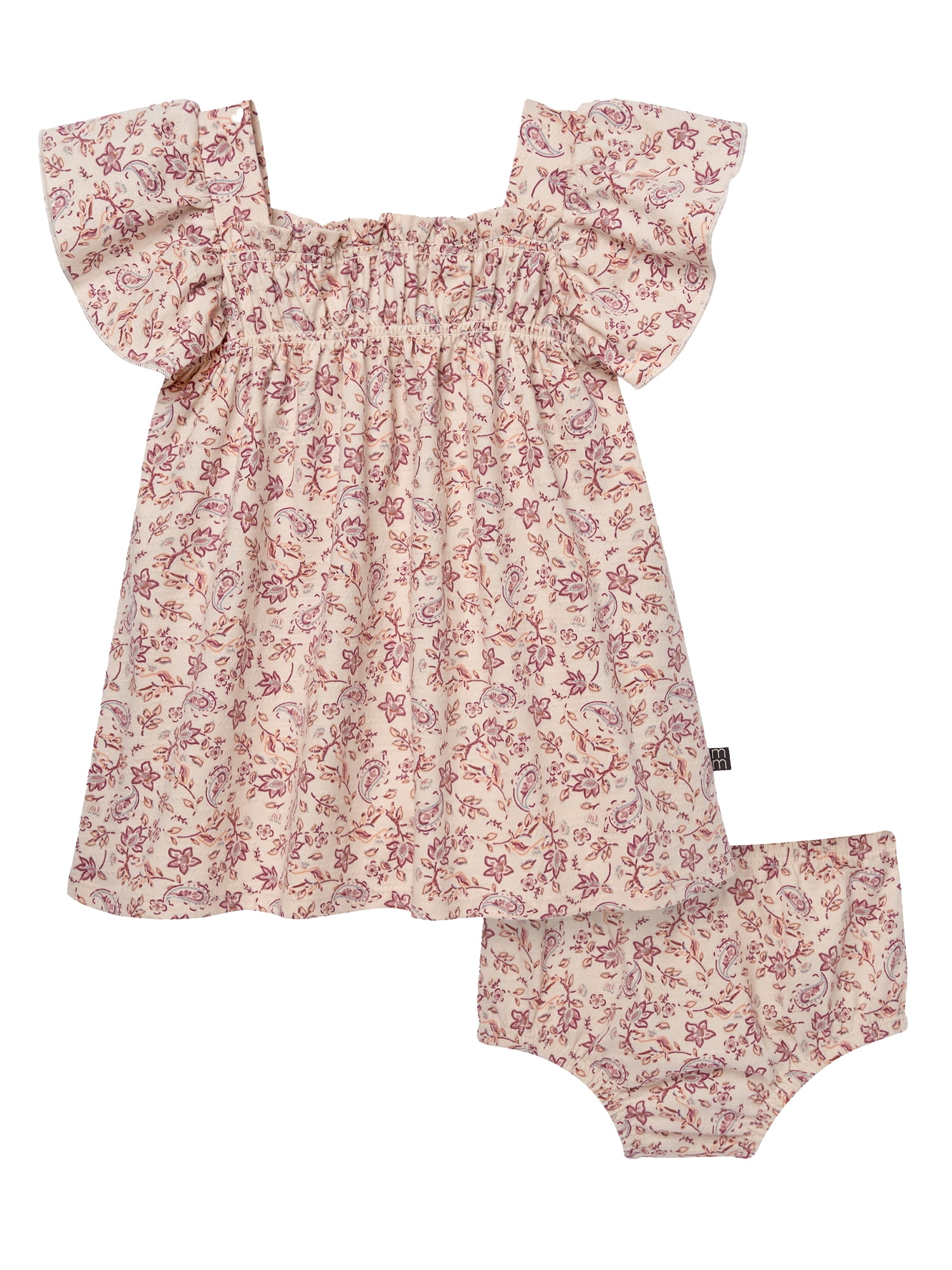 Modern Moments by Gerber Baby Girl Smocked Flutter Sleeve Dress and Diaper Cover, 2-Piece, Sizes 0/3 Months - 24 Months