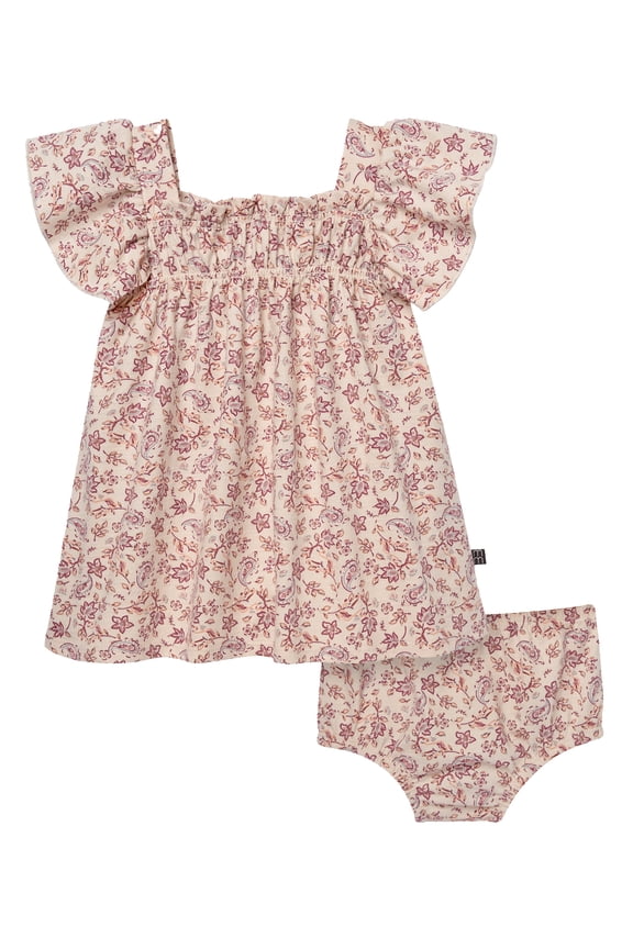 by Gerber Baby Girl Smocked Flutter Sleeve Dress and Diaper Cover, 2-Piece, Sizes 0/3 Months - 24 Months