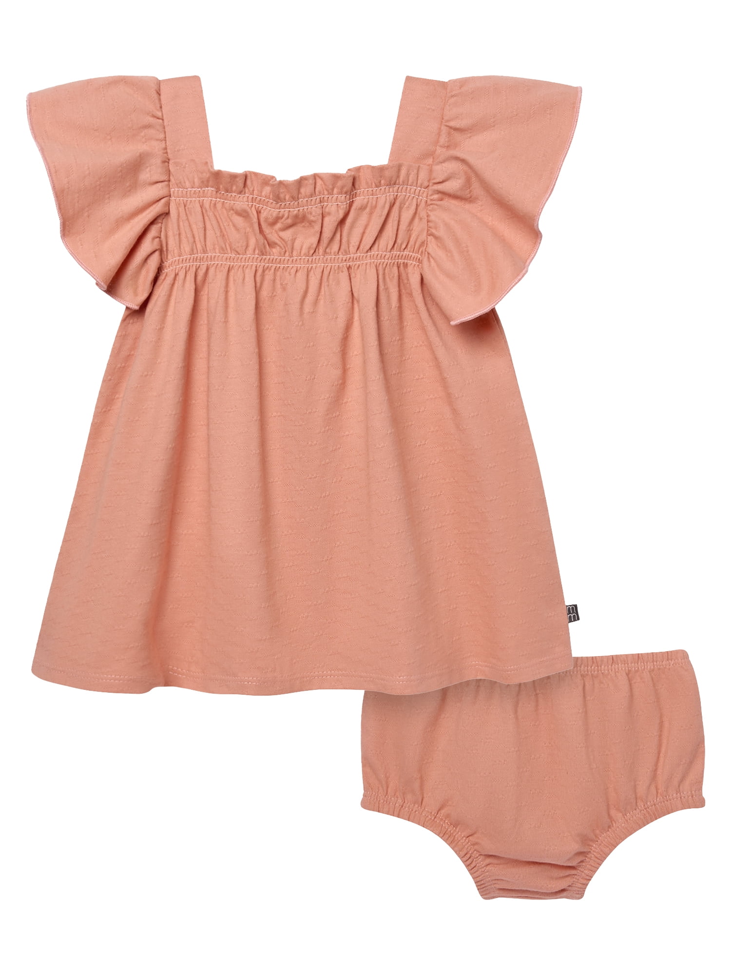 Modern Moments by Gerber Baby Girl Smocked Flutter Sleeve Dress and Diaper Cover, 2-Piece, Sizes 0/3 Months - 24 Months