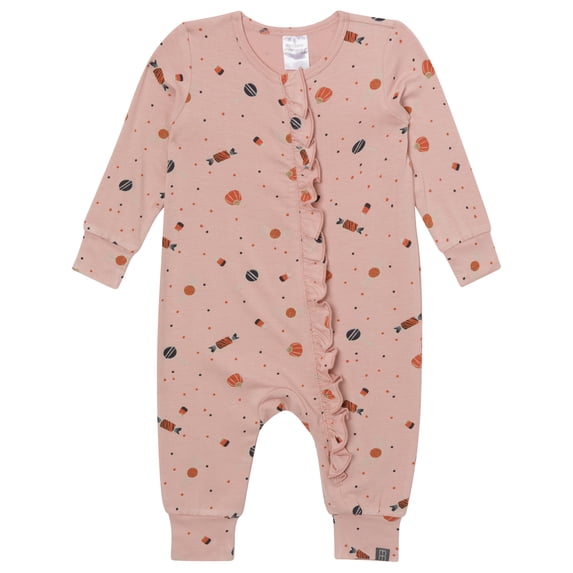 Modern Moments by Gerber Baby Girl Two-Way Zip Viscose Halloween Long Sleeve Coverall & Ruffle Detail, Sizes Newborn - 24 Months
