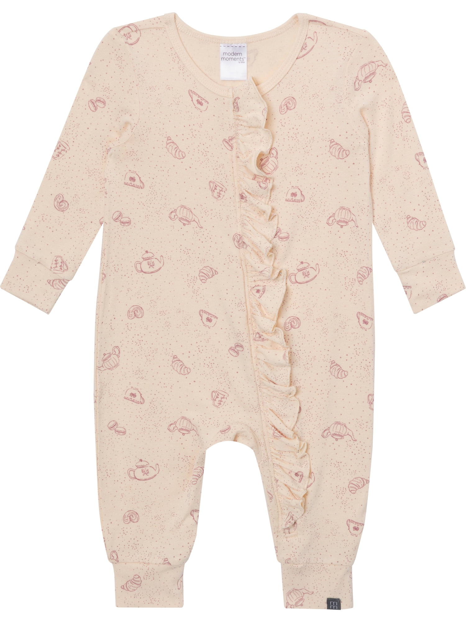 Modern Moments by Gerber Baby Girl Two-Way Zip Viscose Ruffled Coverall, Sizes Newborn - 24 Months