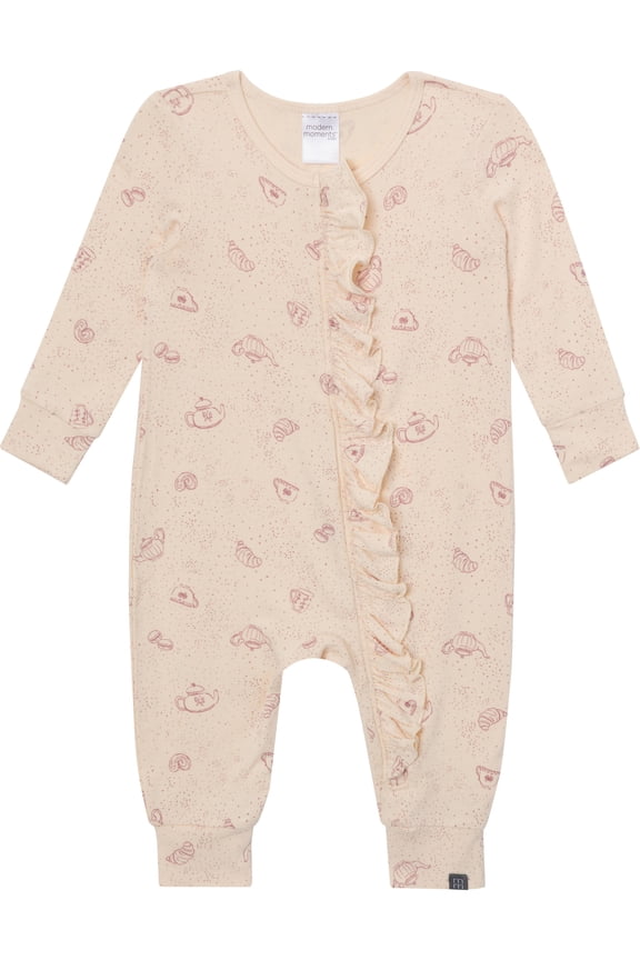 by Gerber Baby Girl Two-Way Zip Viscose Ruffled Coverall, Sizes Newborn - 24 Months