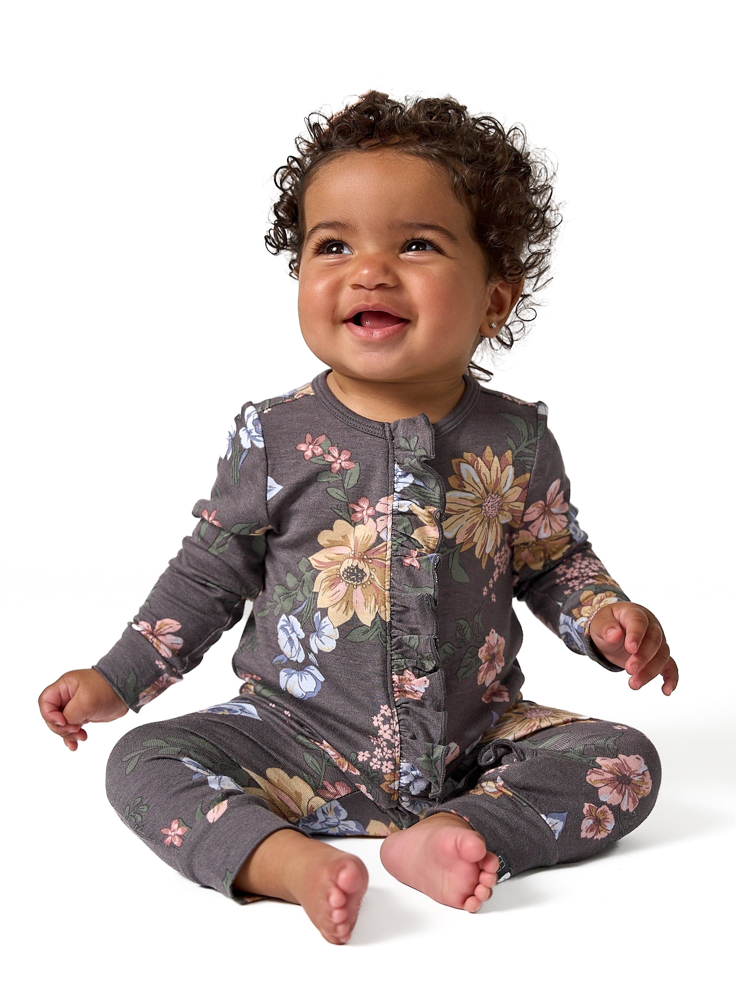 Modern Moments by Gerber Baby Girl Two-Way Zip Viscose Ruffled Coverall, Sizes Newborn - 24 Months
