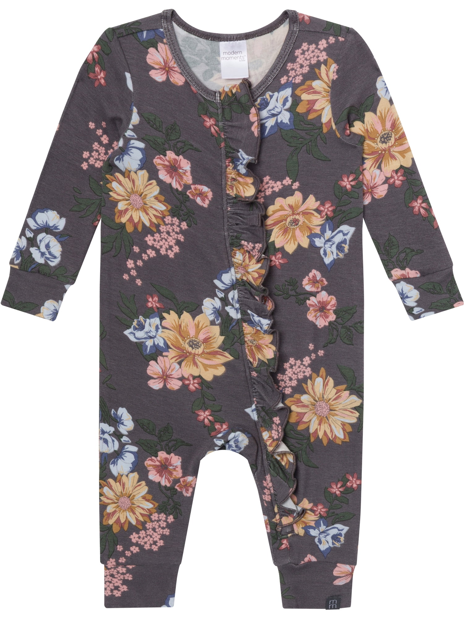 Modern Moments by Gerber Baby Girl Two-Way Zip Viscose Ruffled Coverall, Sizes Newborn - 24 Months