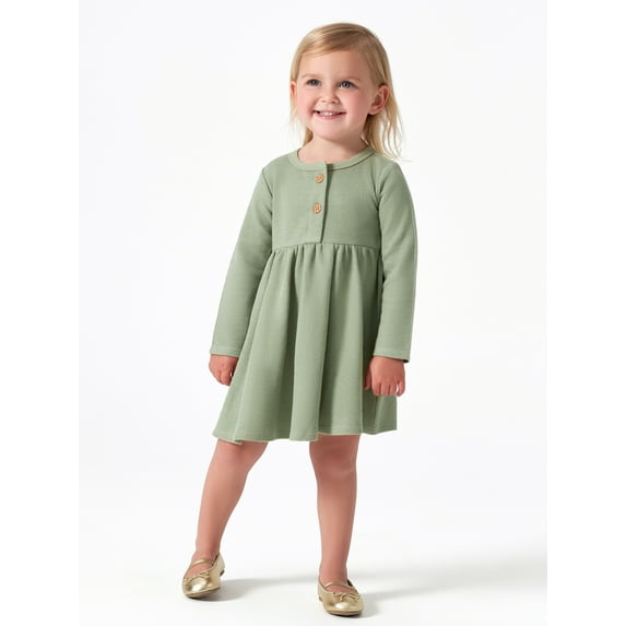 Modern Moments by Gerber Baby Girl Waffle Long Sleeve Dress & Diaper Cover Outfit Set, 2 Piece, Sizes 0/3-24 Months