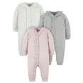 thumbnail image 1 of Modern Moments by Gerber Baby Girls’ Solid Pointelle Ruffle Coveralls, 3-Pack, Sizes Newborn-12M, 1 of 6