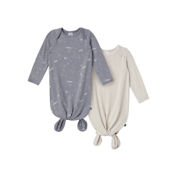 Modern Moments by Gerber Baby Neutral Viscose Knotted Gown With Mittens, 2-Pack, Newborn - 0/3 Months