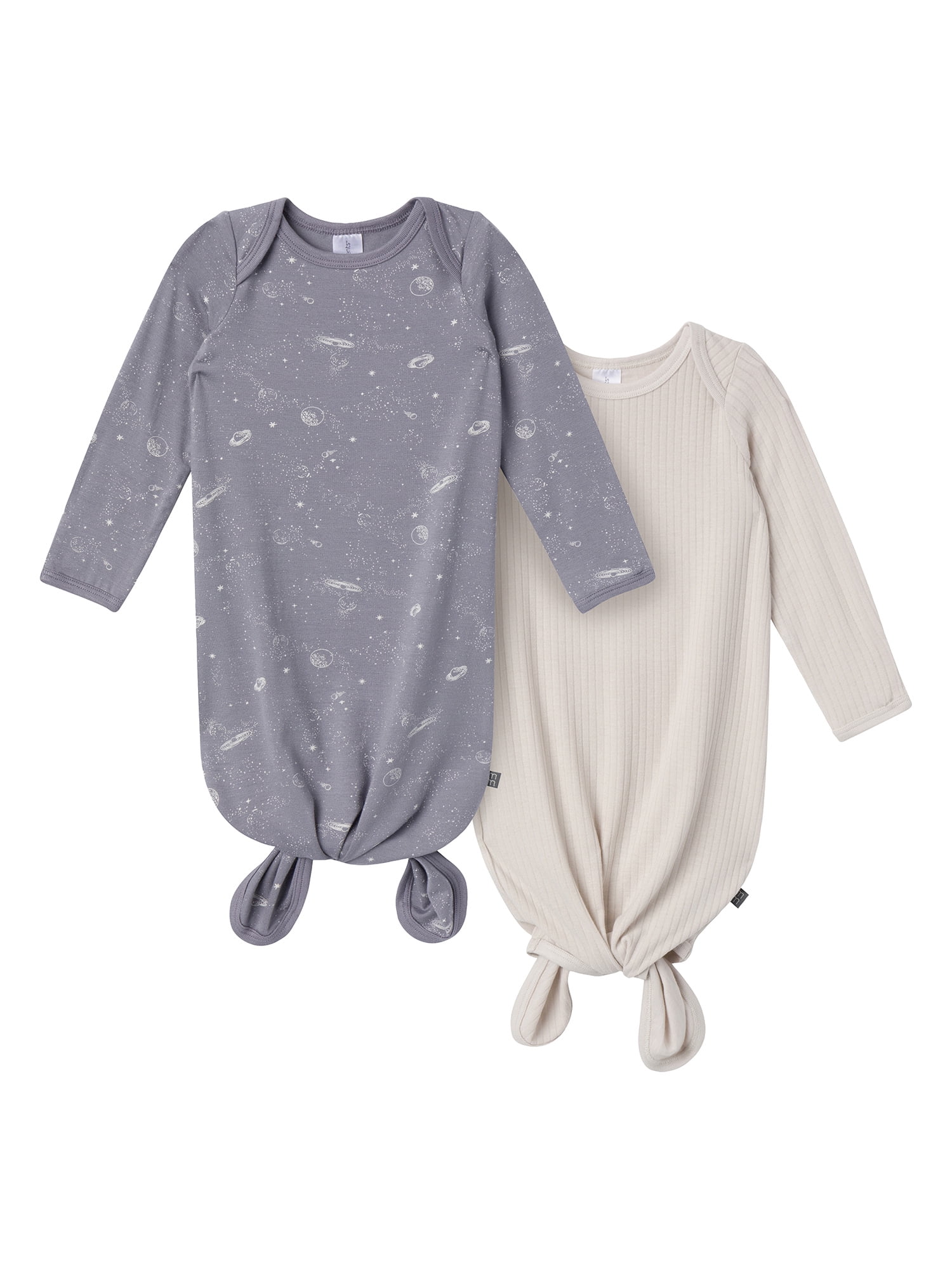 Modern Moments by Gerber Baby Neutral Viscose Knotted Gown With Mittens, 2-Pack, Newborn - 0/3 Months