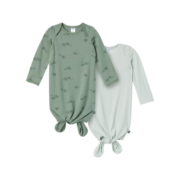 Modern Moments by Gerber Baby Neutral Viscose Knotted Gown With Mittens, 2-Pack, Newborn - 0/3 Months