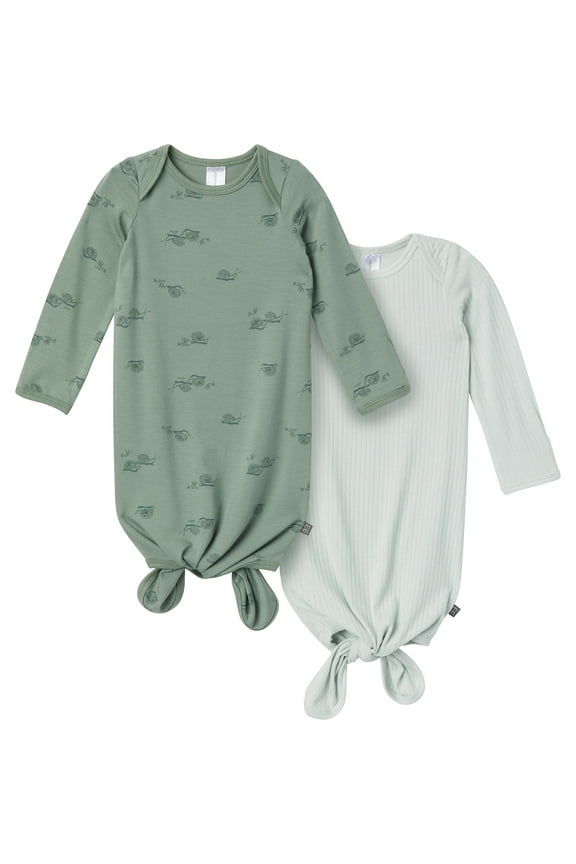 by Gerber Baby Neutral Viscose Knotted Gown With Mittens, 2-Pack, Newborn - 0/3 Months