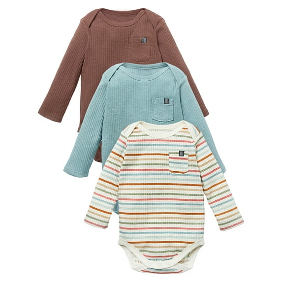 Modern Moments by Gerber Baby Neutral Organic 3-Pack Long Sleeve Bodysuits, 0/3 Months - 24 Months