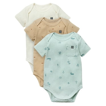 Modern Moments by Gerber Baby Neutral Organic 3-Pack Short Sleeve Bodysuits, 0/3 Months - 24 Months