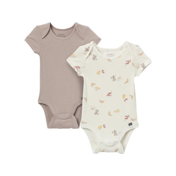 Modern Moments by Gerber Baby Neutral Super Soft Viscose Short Sleeve Bodysuits, 2-Pack, Sizes 0M-12M