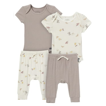 Modern Moments by Gerber Baby Neutral Super Soft 4-Piece Bodysuits and Pants Gift Set, Newborn - 12 Months