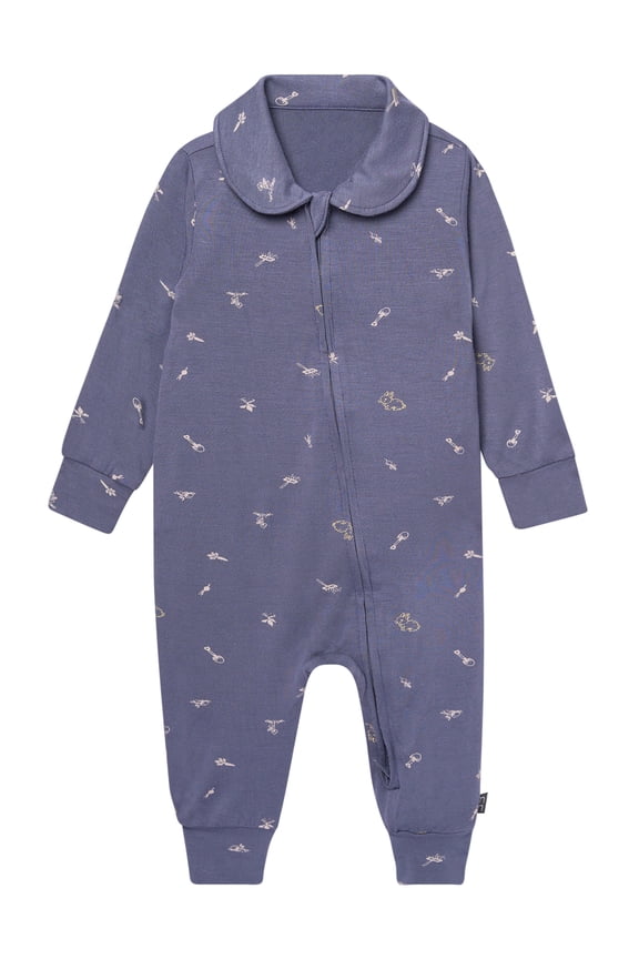 by Gerber Baby Neutral Super Soft Viscose Peter Pan Collar Coverall, Sizes Newborn - 12 Months