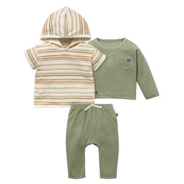 Modern Moments by Gerber Baby Neutral Tops and Pant Organic 3-Piece Outfit Set, Sizes 0/3 Months - 24 Months