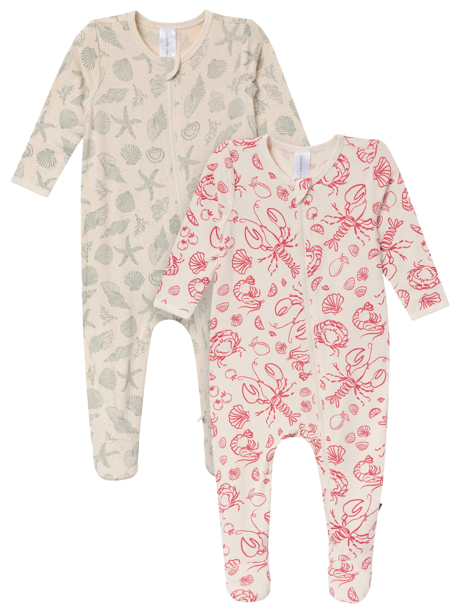 Modern Moments by Gerber Baby Neutral Viscose Patriotic Americana Two-Way Zip Sleep 'N Play Footed Pajamas, 2-Pack, Sizes Newborn - 6/9 Months