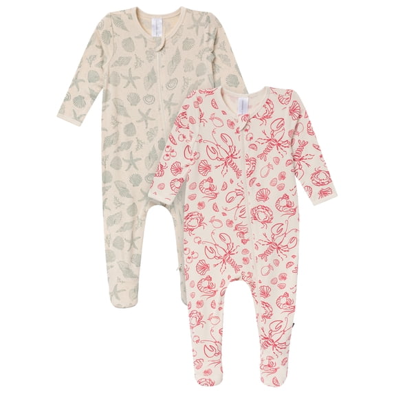 Modern Moments by Gerber Baby Neutral Viscose Patriotic Americana Two-Way Zip Sleep 'N Play Footed Pajamas, 2-Pack, Sizes Newborn - 6/9 Months