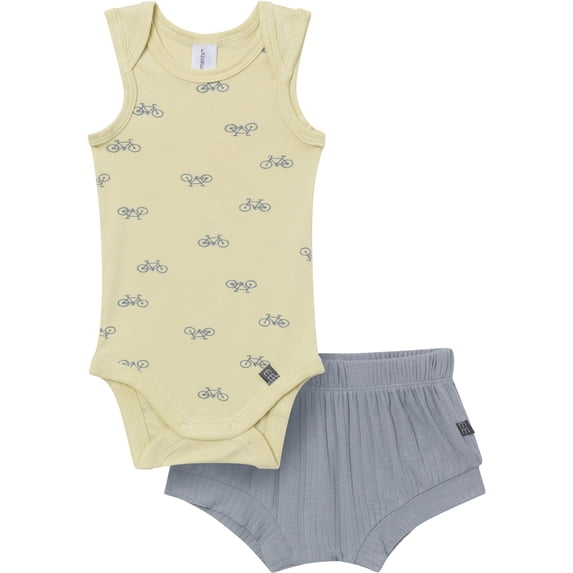 Modern Moments by Gerber Baby Neutral Viscose Sleeveless Bodysuit and Short Outfit Set, 2-Piece, Sizes Newborn - 12 Months