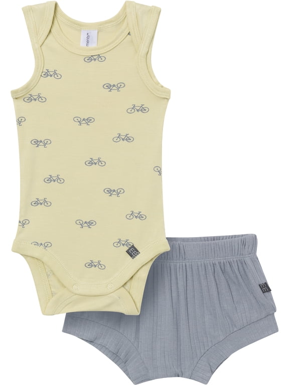 by Gerber Baby Neutral Viscose Sleeveless Bodysuit and Short Outfit Set, 2-Piece, Sizes Newborn - 12 Months