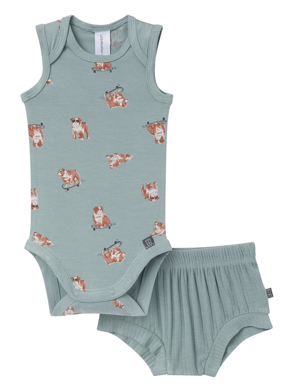 by Gerber Baby Neutral Viscose Sleeveless Bodysuit and Short Outfit Set, 2-Piece, Sizes Newborn - 12 Months