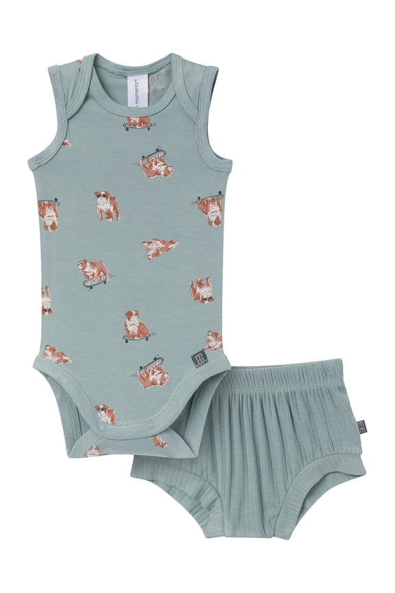 by Gerber Baby Neutral Viscose Sleeveless Bodysuit and Short Outfit Set, 2-Piece, Sizes Newborn - 12 Months