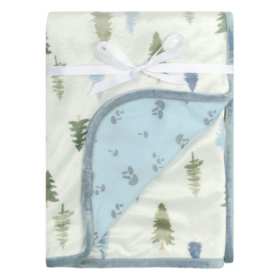 Modern Moments by Gerber Baby & Toddler Boys Reversible Plush Blanket, Blue Trees