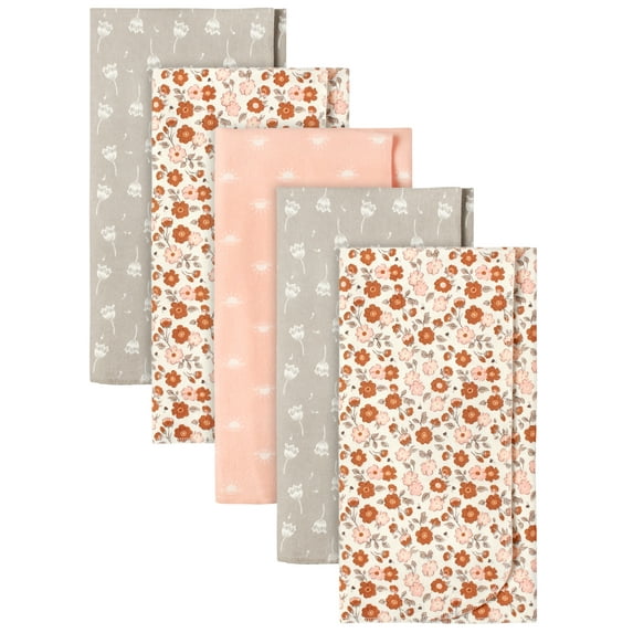 Modern Moments by Gerber Baby & Toddler Girl Flannel Blankets, 5-Pack, Ivory Floral