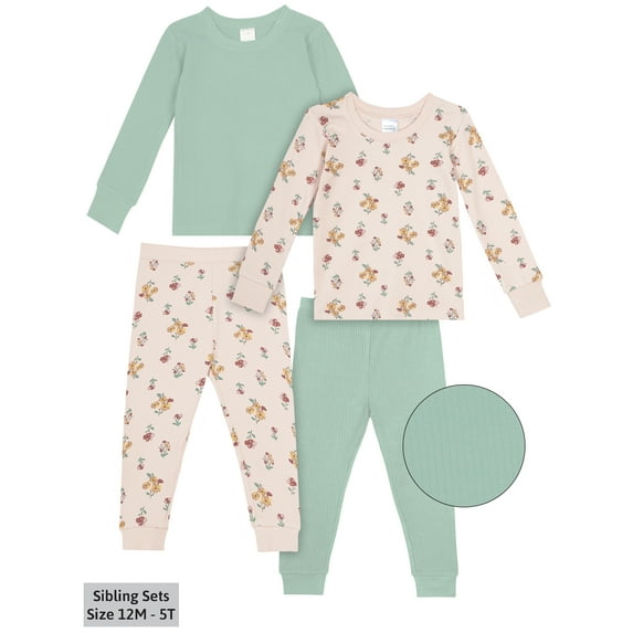 "Modern Moments by Gerber Baby & Toddler Girl Long Sleeve Snug Fit Cotton Pajamas, 4 Piece (12M-5T)"