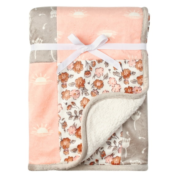 Modern Moments by Gerber Baby & Toddler Girl Super Soft Patchwork Blanket, Ivory Floral
