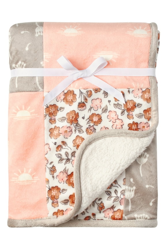 by Gerber Baby & Toddler Girl Super Soft Patchwork Blanket, Ivory Floral