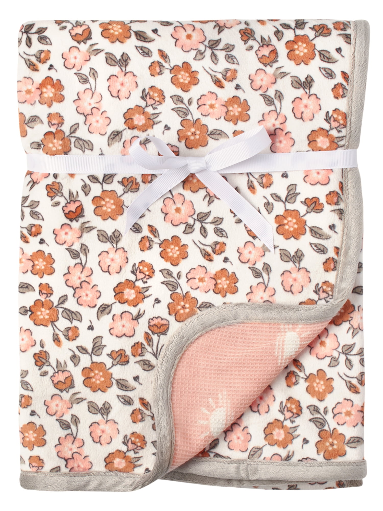 Modern Moments by Gerber Baby & Toddler Girls Reversible Plush Blanket, Ivory Floral