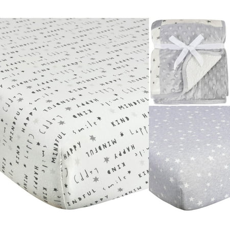 Modern Moments by Gerber Baby & Toddler Boys Fitted Crib Sheets & Patchwork Blanket Set, 3-Piece