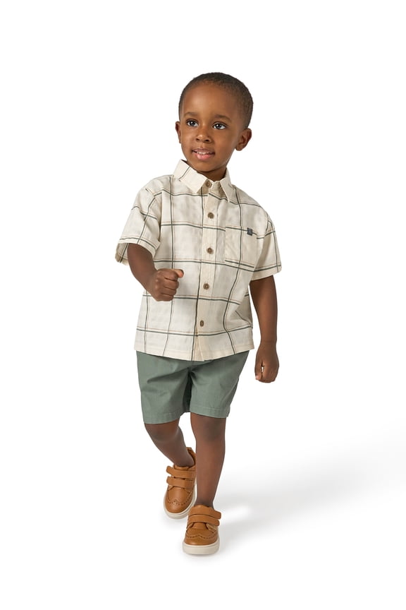 by Gerber Baby and Toddler Boy Button Front Shirt and Short Outfit Set, 2-Piece, Sizes 0/3 Months - 5T