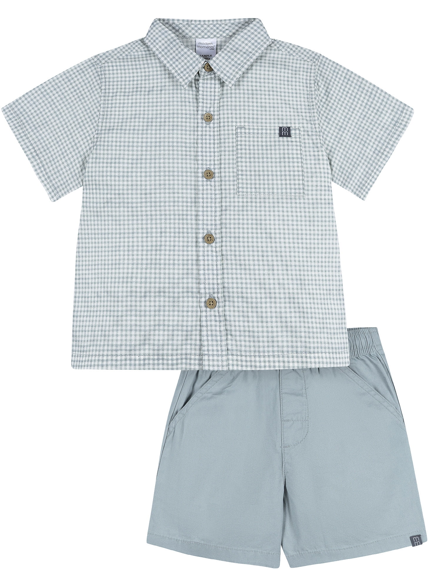 Modern Moments by Gerber Baby and Toddler Boy Button Front Shirt and Short Set, 2-Piece, Sizes 0/3 Months - 5T