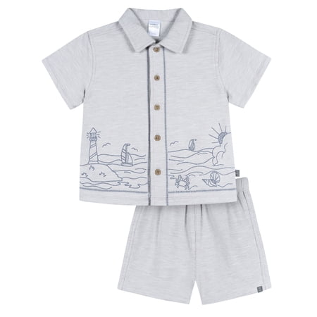 Modern Moments by Gerber Baby and Toddler Boy Button Front Shirt and Short Set, 2-Piece, Sizes 0/3 Months - 5T