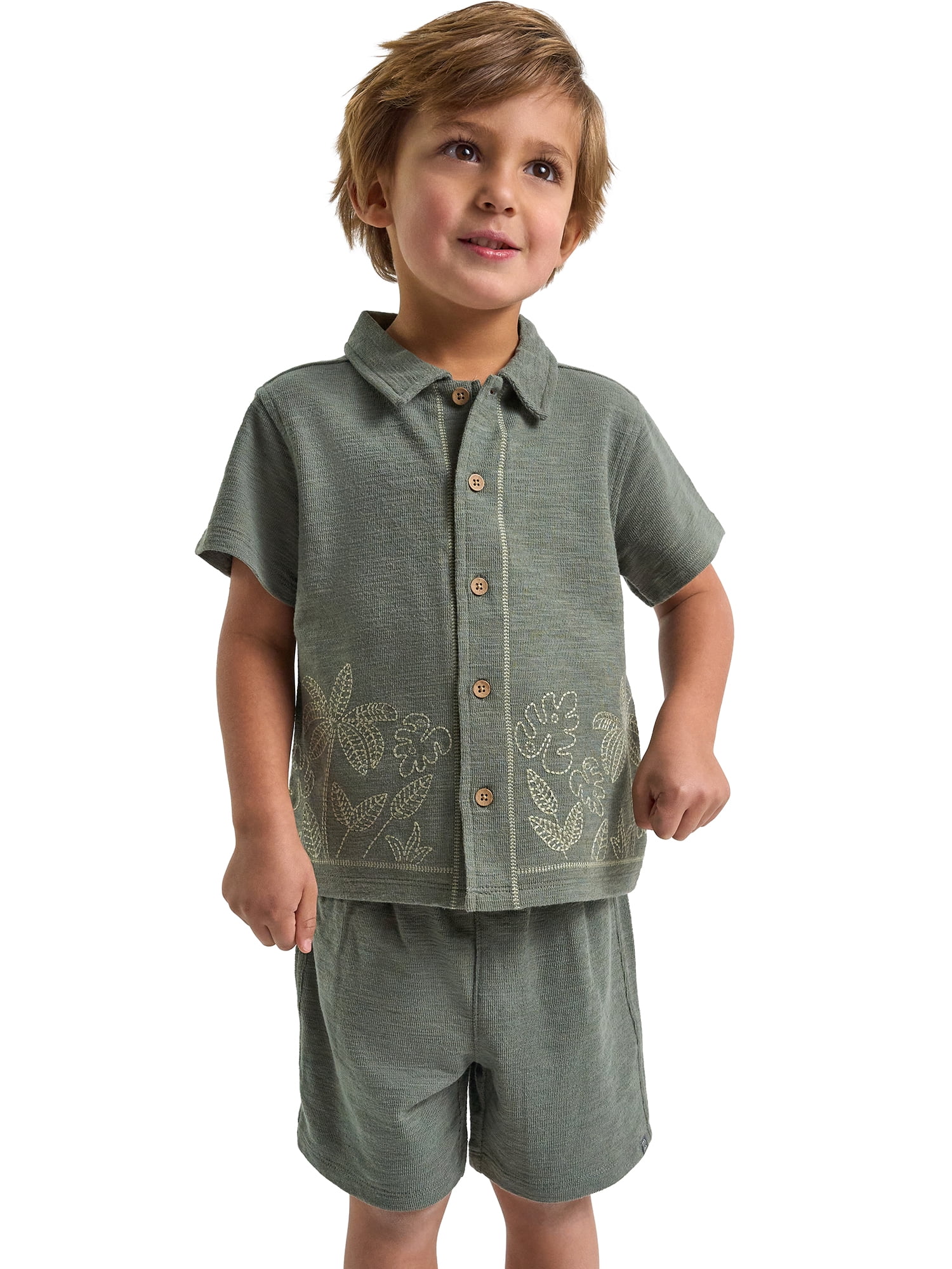 by Gerber Baby and Toddler Boy Button Front Shirt and Short Set, 2-Piece, Sizes 0/3 Months - 5T